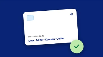 One NFC card for door, printer, canteen and coffee, with a green check mark